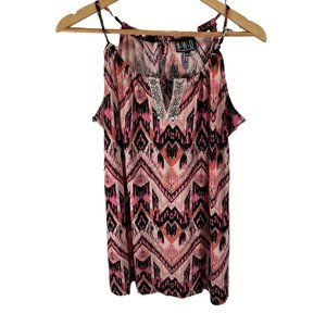 Ladies Medium - Pink/Orange/Black Sleeveless Top Abstract Print Top